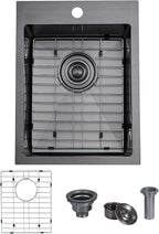 SHACO 15x20 Inch Black Drop In Bar Sink, 15 Inch Top Mount RV Kitchen 16 Gauge Stainless Steel Sink for Small Kitchen Wet Bar Prep RV Yard Office Laundry with Dish Grid & Drain, Gunmetal Black