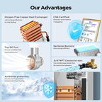 ORBEK Propane Gas Tankless Water Heater - 100,000 BTU Up to 4.3 GPM Indoor Installation - CSA Certified On-Demand Instant Hot Water Heater 3/4" NPT Connector Size