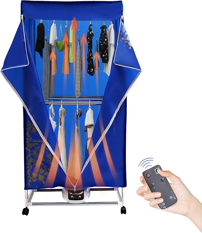 Portable Clothes Dryer, 1200-1500W Electric Dryer Machine with Remote Control & 2-Layer Stainless Steel Tub, Fast-Drying for Apartments, Dorm, RV, Travel