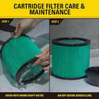 Stanley 08-2566H HEPA Cartridge Filter – Fits Most 5–18 Gallon Wet/Dry Vacuums – High Efficiency, Washable & Reusable Replacement Filter