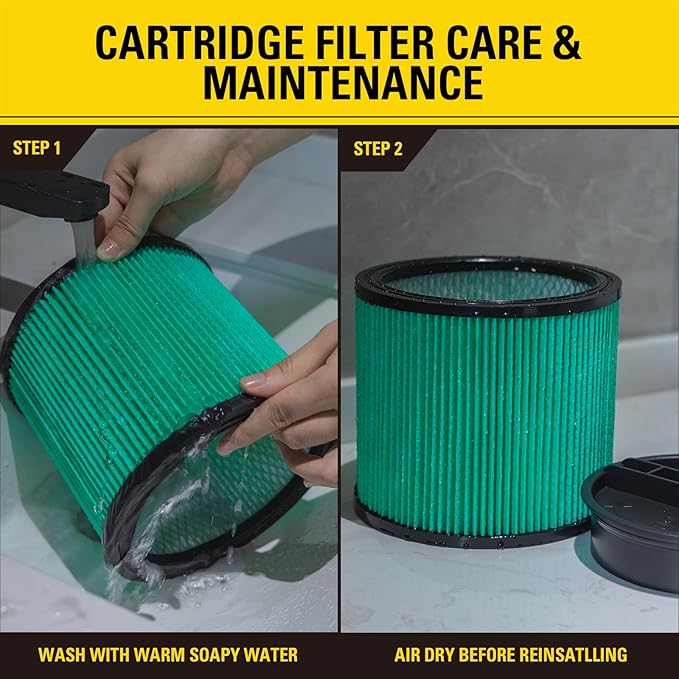 Stanley 08-2566H HEPA Cartridge Filter – Fits Most 5–18 Gallon Wet/Dry Vacuums – High Efficiency, Washable & Reusable Replacement Filter