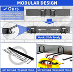 Garage Tool Organizer Wall Mount, 48inch Heavy Duty Garden Tool organizer Storage System, Easy Install With 6 Adjustable Bilayer Hooks, For Garage, Basement, Shed, Workshop(Black)