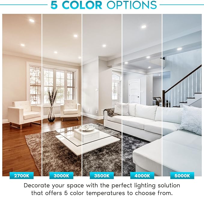LUXRITE 4 Inch LED Recessed Can Lights, 14W=75W, 5 Color Options 2700K-5000K, 950 Lumens, Dimmable LED Retrofit Kit, Wet Rated, IC Rated, Recessed Ceiling Lights, ETL Listed, Baffle Trim (6 Pack)