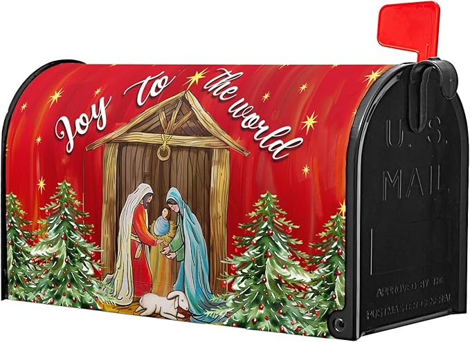 Kawani Christmas Magnetic Mailbox Cover - Merry Christmas Joy to The World - Standard Size 21x18 Inch Winter Holiday Xmas Decorative Post Letter Box Cover for Garden Yard Decor