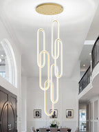 Flashing God H118 Modern Chandelier 6-Rings Contemporary Chandelier for High Ceiling Led Dimmable Large Pendant Lighting Gold Ring Chandeliers for Villa Foyer Entrance Living Room