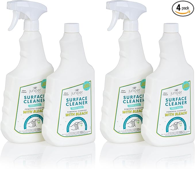Juniper, Surface Cleaner With Bleach, All-Purpose Cleaner for Bathroom, Kitchen, Toilet, 25 Fl. Oz Trigger Spray Bottle, (Pack of 4), Total 100 Ounce