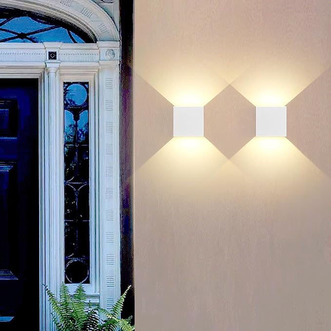 4 PCS LED 12W Outdoor Wall Lights Sconces Exterior/Interior Up and Down Lights IP65 Waterproof Modern Outdoor Lighting Fixtures Square Aluminum Exterior Wall Mount Light White 3000K Warm Lights
