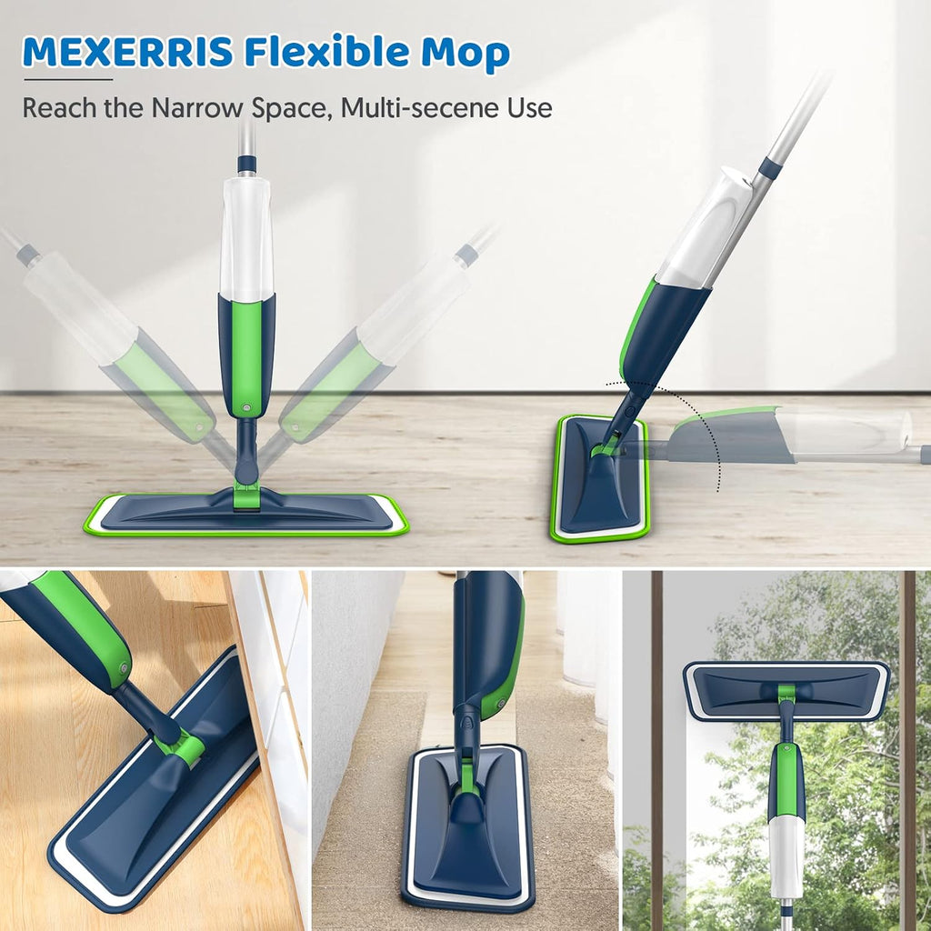 Spray Wet Mops for Hardwood Floor Cleaning: MEXERRIS Flat Mop with 5 Washable Pads for Swiffer Powermop - Floor Mop Dust Dry Mops with 2 Bottles for Laminate Vinyl Tiles Wood