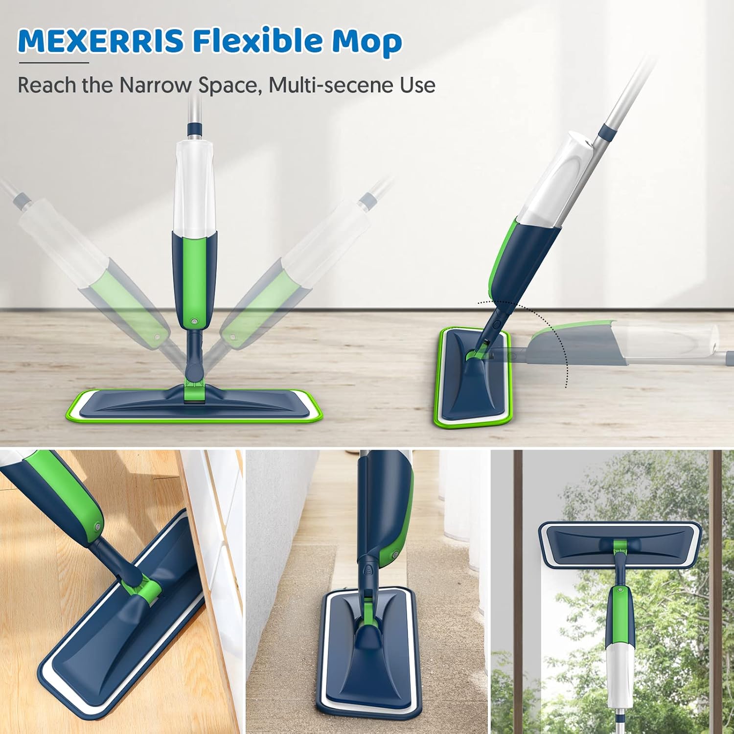 Spray Wet Mops for Hardwood Floor Cleaning: MEXERRIS Flat Mop with 5 Washable Pads for Swiffer Powermop - Floor Mop Dust Dry Mops with 2 Bottles for Laminate Vinyl Tiles Wood