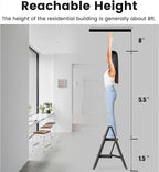 Step Stool, 2 Step Ladder with Anti-Slip and Wide Pedal, Folding Portable Iron Stepladder for Home and Kitchen, 300lbs - Black