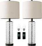 Oneach 27.75” Table Lamps Set of 2, Black Modern Bedside Lamp with LED Night Light, USB A+C, Glass Lamps for Living Room, Bedroom, Nightstand, Office, End Table (2 Bulbs Included)