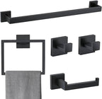 5 Pieces Bathroom Hardware Accessories Set Matte Black Towel Bar Set Towel Holder Racks Set for Bathroom,SUS304 Stainless Steel,Wall Mounted 23.6-Inch