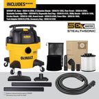 DEWALT 6 Gallon STEALTHSONIC Wet Dry Shop Vac, Powerful Suction & Portable Shop Vacuum with Attachments, Ultra Quiet Heavy Duty Shopvac for Home, Garage, Car, Workshop, Jobsite, DXV06P-QT, 5 Peak HP