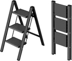 Taranta 3 Step Ladder,Aluminum Lightweight Folding 3 Step Stool with Anti-Slip Wide Pedal,330lbs Capacity Step Ladder for Household,Kitchen,Office - Black