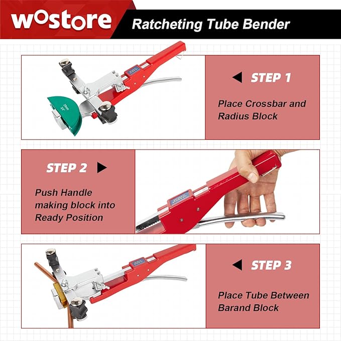 Wostore Tube Bender Kit with Reverse Bend Includes 1/4-7/8 Sizes Refrigeration Ratcheting Tubing benders Hand Tool Color Aluminium Alloy Replacement Head