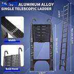 JADDUO 16.5FT Telescopic Ladder, Aluminium Black Telescoping Ladder with Non-Slip Feet and Stable Hook, Portable Extension Ladder for Household and Outdoor Working, Heavy Duty 330lbs Max Capacity