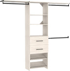 ClosetMaid SuiteSymphony 25-Inch Closet System Tower with (3) Hang Rods, (2) Drawers, (2) Angled Shoe Shelves, and (2) Top Shelves, White Timber
