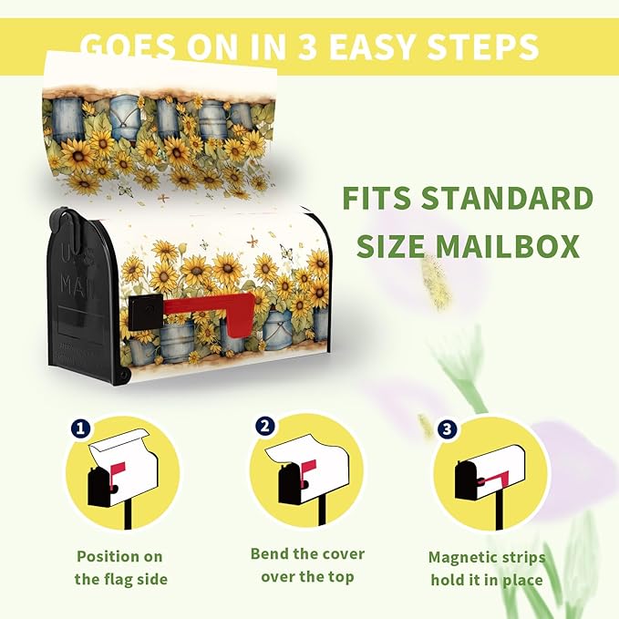 Summer Sunflower Mailbox Covers Magnetic Large Size Yellow Flowers Mailbox Post Cover Oversized Spring Floral Mailbox Wraps Mailbox Decor Waterproof for Garden Yard 21x25.5 Inch