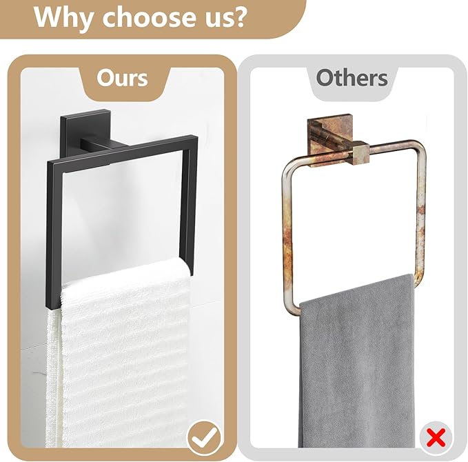 TQKAG 5-Pieces Matte Black Bathroom Hardware Accessories Set 23.6" SUS304 Stainless Steel Towel Bar Set Wall Mounted Square Toilet Paper Holder with Shelf