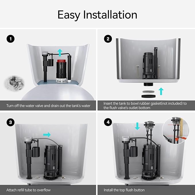 R&T 2-Inch Dual Flush Valve with Top Push Button Toilet Repair Kit Inside Tank dual flush valve replacement kit for 2-piece Toilet A2423