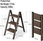3 Step Ladder,Aluminum Folding Step Stool for Adults,Step Ladder with Wide Anti-Slip Pedal,330 lbs Capacity for Home,Office,Kitchen,Library(Walnut)