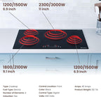 Rangaire RCI301S 30" Induction Cooktop, 8100W, 4 Burners, Built-in Stove Top, Booster & Timer, 9 Power Levels, Slide Touch Control, Child Safety Lock, 240V Hard Wire, Ceramic Surface