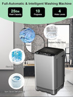 25 lbs Full Automatic Washing Machine with LED Display Compact Washing Machine with Drain Dump, 10 Wash Programs and 8 Water Levels Ideal for Dorms, Apartments, RV, Grey