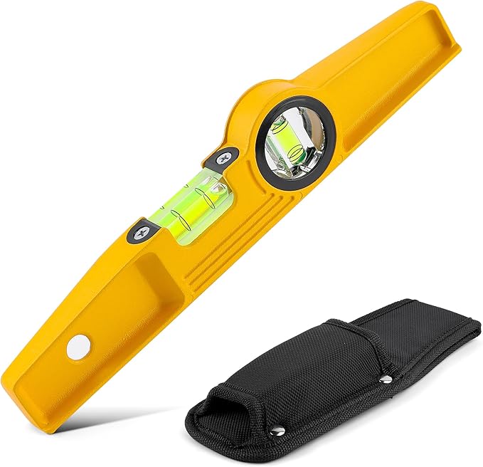 10 Inch Aluminum Die-Cast Magnetic Torpedo Level, Magnetic Professional Scaffolding Spirit Level, Torpedo Level with Rare Earth Magnet 250MM and Holster