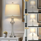 28.75" Silver Table Lamps for Living Room,Touch Lamps for Bedrooms Set of 2 - Nightstand Table Lamp with USB C+A, 3 Way Dimmable Bedside Lamps End Tables Brushed Nickel