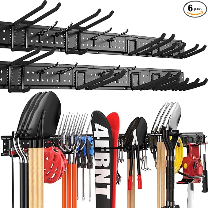 Garage Tool Organizer Wall Mount 96 inches with 18 Adjustable Heavy-Duty Hooks, Garage Organization, Garden Tool Storage Rack, Yard, and Shed, Holds Up to 750 lbs