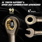 DISEN 13pcs 90-Teeth Ratchet Wrenches Set, Fixed Head Metric Ratcheting Wrench Set 6, 8, 9, 10, 11, 12, 13, 14, 15, 16, 17, 18, 19MM, Cr-V Constructed, Nickel Plating with Organizer