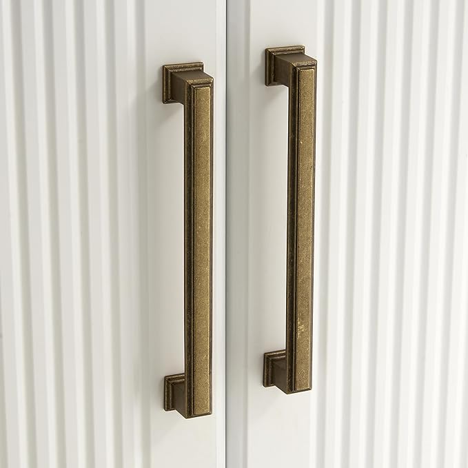 10 Pack 6.3 Inch(160mm) Hole Center Antique Brass Modern Cabinet Pulls Kitchen Cabinet Handles Kitchen Cabinet Hardware Timeless Drawer Pulls for Dresser Cupboard Wardrobe, A-Brass(6.3x10)