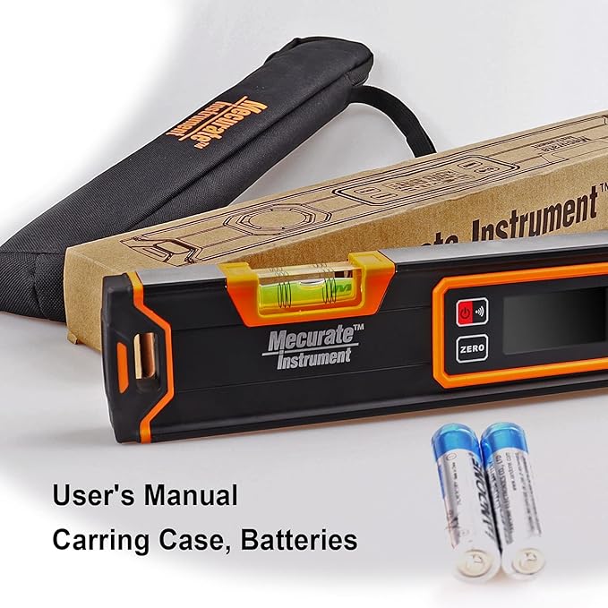 Mecurate Digital Level 15.7'' with LCD Display, 360° Angle Magnetic Digital Torpedo Level, Vertical & Horizontal Spirit Bubble Protractor for Construction Carpenter Craftsman Home Professional