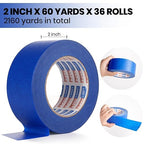 ADHES Upgrade Blue Painters Tape, Masking Tape for Painting 36 Rolls x 2 Inch x 60 Yards, Blue Paint Tape No Residue Outdoor Anti UV Multi Surface Use, Total 2160 Yards