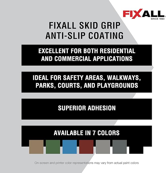 FIXALL Skid Grip Anti-Slip Coating, 1 Gallon, Smoke, Exceeds ADA Standards, Ideal for Safety Areas, Slip-Resistant Pavement, Cement & Concrete Paint