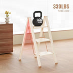 GameGem 3 Step Ladder, 3 Step Stool for Adults, Folding Step Ladder with Secure Footing, Widened Pedal, Aesthetically Pleasing Looking, Blends Right into Domestic Rooms, Cream Chocolate