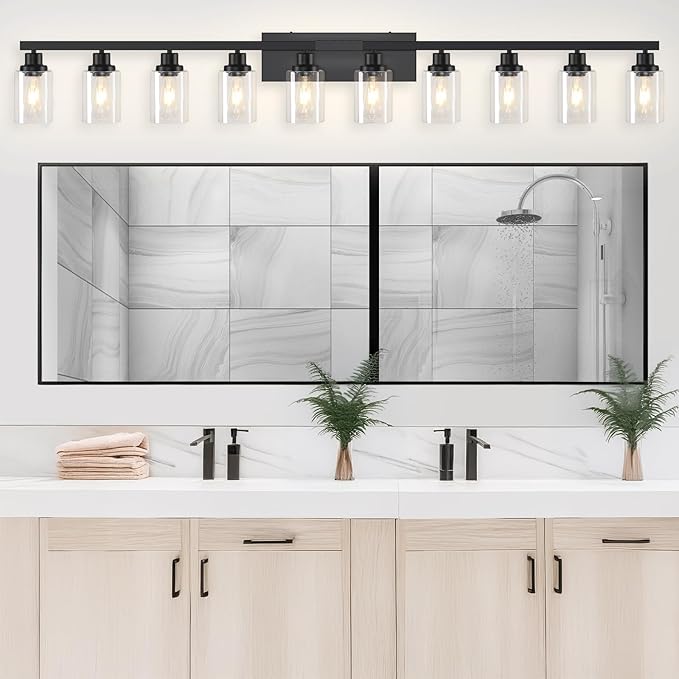10 Light Bathroom Vanity Lights Over Mirror, 65.4inch Black Vanity Lights Fixtures Matte Black Modern Vanity Lights Black Bathroom Wall Lighting for Mirror Bedroom,Living Room