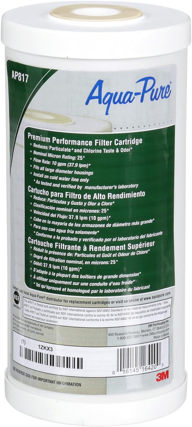 3M Aqua-Pure Whole House Replacement Water Filter Cartridge AP817, for use with AP801 Housing, 25 Micron, Reduces Chlorine, Taste and Odor