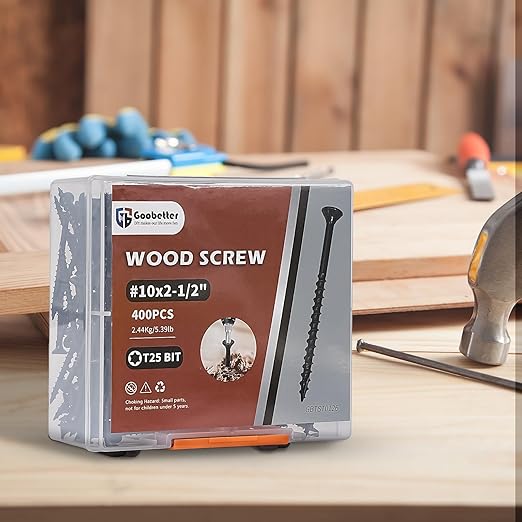 Wood Screws 2-1/2 Inch, Deck Screws #10 x 2-1/2", 400 PCS, Rust Resistant, Epoxy Coated, Outdoor Decking Screws, Torx/Star Drive Head, T25 Star Bit Included, Black