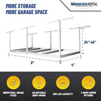 MonsterRax 4x8 Overhead Garage Storage Rack Frame Kit - Hanging Garage Ceiling Storage Rack System - (White, 24"-45")