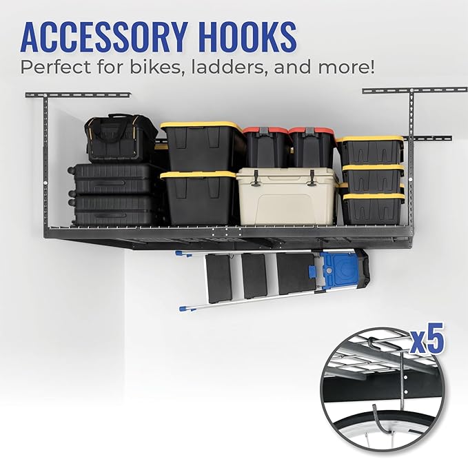 SafeRacks 4x8 Overhead Garage Storage Rack Heavy Duty - Hammertone (24"-45") - Holds 600 lb
