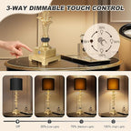 Table Lamps Set of 2 for Living Room, 3-Way Dimmable Touch Buffet Lamps with USB A+C Ports, Gold Leaf Finish Bedside Lamps with Black Linen Shades, Modern Nightstand Lamp for Bedroom Office Entryway