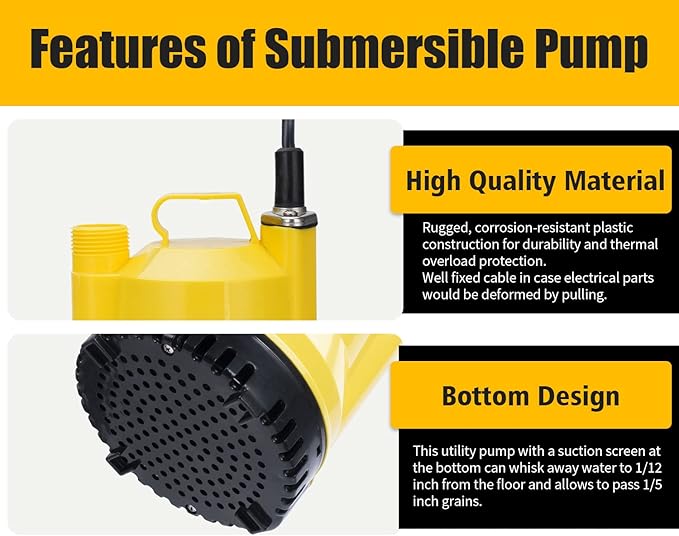 Tankless Water Heater Flushing Kit Includes 1/6HP Submersible Sump Pump with Two Adapters & 3 Gallons Pail with Bucket Lid Opener & Two 1/2” Dia X 6’ PVC Hoses with Washers