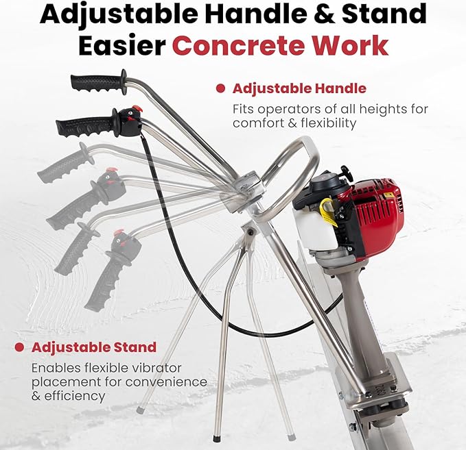 1.4HP Concrete Power Screed with 10ft Aluminum Boards, Vibrating Screed Concrete Tool 8000RPM with Adjustable armrests and brackets for Construction