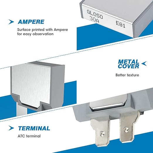 GLOSO Circuit Breaker E81 Long ATC Terminal (w/dimple), T1 Auto Reset (30A)