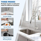 Hibbent Pull Down Spray Head for Kitchen Faucet, 3-Function Spray Nozzle with 15 Adapters, Straight Sink Faucet Head Replacement Compatible with Moen, Delta, Kohler, American Standard, Brushed Nickel