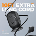 Surge Protector Power Strip Tower, TESSAN 10 ft Flat Extension Cord with Multiple Outlets, 8 AC Outlets 4 USB Ports (1 USB C), Charging Station with Surge Protection for Home Office Dorm, Black