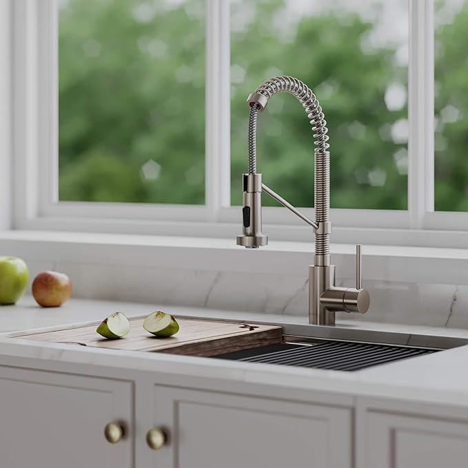 KRAUS Bolden Commercial Style 2-Function Single Handle Pull Down Kitchen Faucet in Spot-Free Stainless Steel, KPF-1610SFS