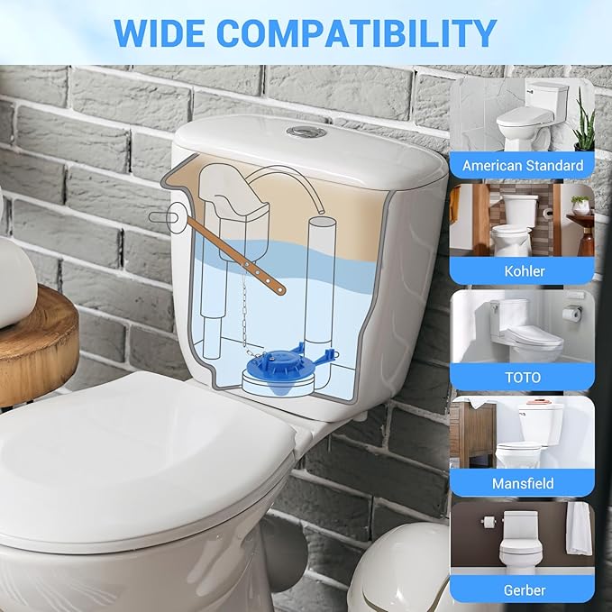 Universal Toilet Flapper Replacement 2 Inch - Compatible with Most American Standard Kohler Fluidmaster Toto Gerber Toilets Tank Water Saving Rubber Flush Valve Flapper with Stainless Chain Blue 1Pack