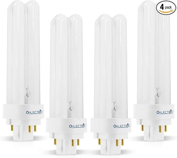 OHLECTRIC 18W Warm White Fluorescent Lamps with G24q-2 Base - 2700k Double Tube Compact Fluorescent Lamps - Perfect Choice for Garage, Halfway, Yard, Porch - Pack of 4
